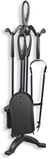 HERSIG - Set de Chimenea - Utensilios Chimenea de Leña con Soporte - Juego de 3 Accesorios de Forja -Pala, Escoba, Pinzas y Atizador - Accesorios Estufa y Chimeneas Leña