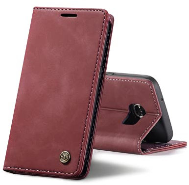 Chocoyi Coque Cuir pour Samsung Galaxy S7 Edge, Protection Housse en Cuir PU Portefeuille,Fermeture Magnétique,Fentes pour Cartes,Fonction de Support.-Rouge