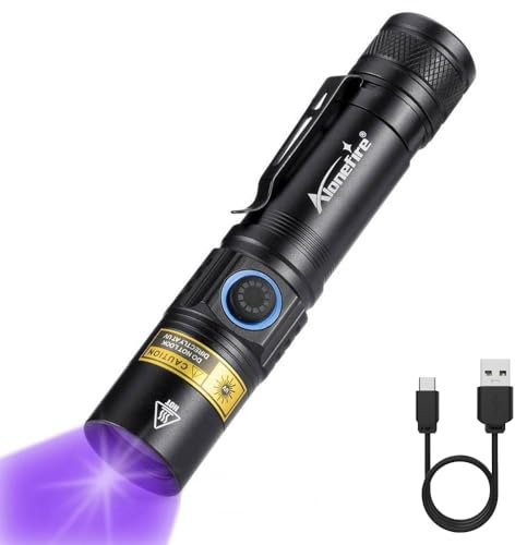 Alonefire SV38 5W 365nm UV Taschenlampe Typ C USB Aufladbar Ultraviolett Schwarzlicht Haustierurin Detektor für UV Harz, Angeln, Skorpion, Bernstein, Mineralien mit Ladestation, Lithium Batterie