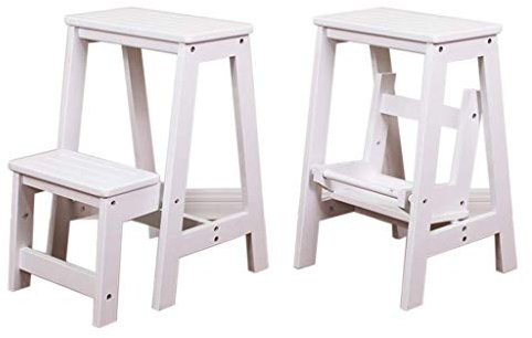 Sywlwxkq Klappbarer tragbarer Leiter-Tritthocker Multifunktionaler Klappstuhl Holzleiter-Treppe Treppenleiter Verbreiterte Sicherheit Innenaufstieg Max. Last 100 kg in Weiß für Hausgarten-K