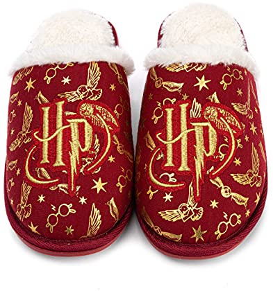 Harry Potter Zapatillas Para Niñas | Zapatos de casa mullidos para niños Mercancías, regalos para ella | Magical Red Gold Hedwig Gafas Estrellas Mocasines sin cordones