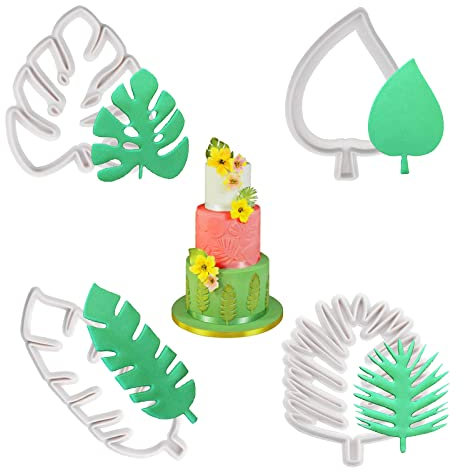 4 Pcs Cookie Cutters Set, Tropical Leaf Cookie Mould Set for Baking, Cookie Cake Fudge Cake Decorating Mold, Plastic Fondant Cutter for DIY Biscuit Cake Pastry Tools Fondant Tool, 4 Shapes