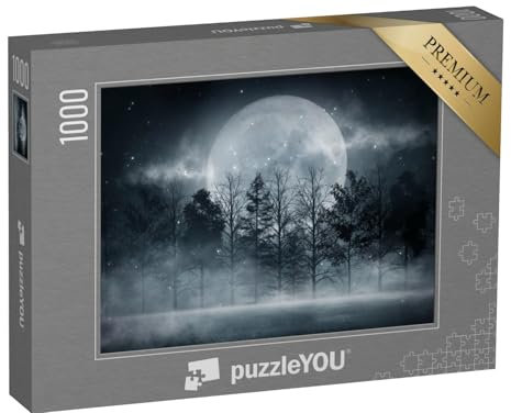 puzzleYOU: Puzzle 1000 Teile „Riesiger Vollmond über einem düsteren Wald“ – aus der Puzzle-Kollektion Mond