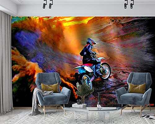 XAONUO Fumée Papier Peint Intissé Canyon Gens Moto 350X254Cm Papier Peint Effet 3D Papier Peint Intissé Tapisserie Murales Panoramique 3D Peinture Murale Non-Tissé