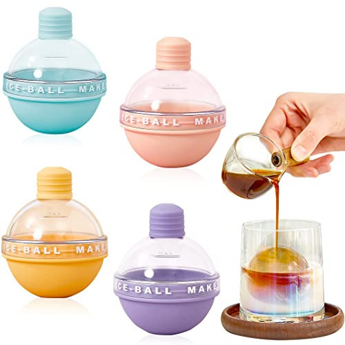 Rolin Roly 4PCS Ice ball Moulds Large Ice Sphere Maker Mould Silicone Round Light Bulbs Ice Molds Reusable 6cm Ice Mold with Lids for Whiskey Cocktails Beer Coffee Juice Water (4Color Ice Ball Molds)
