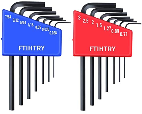 FTIHTRY 14pcs Mini Hex Key Allen wrench Set, Metric(0.7-3mm) and SAE(0.028-7/64), Chrome Vanadium Steel