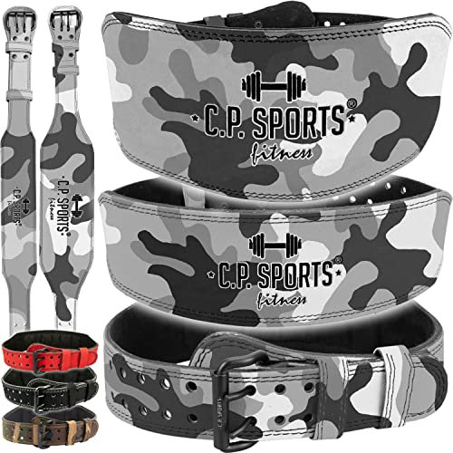 C.P. Sports Trainingsgürtel/Gewichtheber Gürtel Leder | Standard oder extra breit | Herren & Damen | für Kraftsport, Bodybuilding, Fitness | Camo Weiss L = 85-110 cm (extra breit)