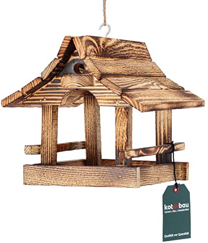 KOTARBAU® Vogelfutterhaus Holz Vogelhaus zum Aufhängen Abgeflammten Vogelhaus 22,5 x 26 cm Vogelfutterspender Wetterfest Vogelhäuschen Vogelfutterstation Futterhaus für Vögel