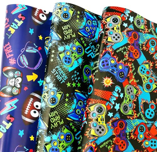 BOLIANNE Geburtstags-Geschenkpapier für Jungen, Mädchen, Kinder, Herren, Babyparty, Party – 68x94 cm pro Bogen