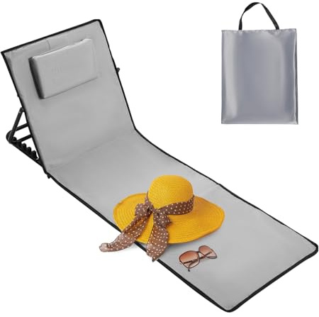 Ansobea Strandliege Sonnenliege Strandmatte,klappbar Strandmatte tragbar zusammenklappbar Outdoorliege grau,5-stufig verstellbar inklusive Tragetasche -Hellgrau, 1-teilig