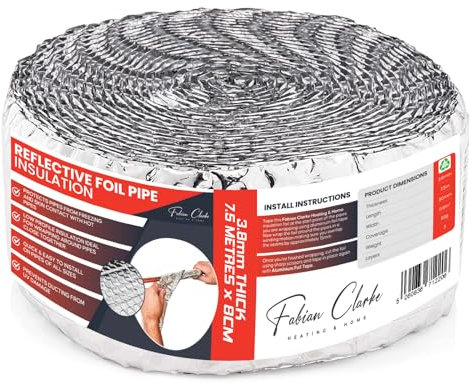 Pipe Lagging Foil Insulation Wrap 7.5m x 80mm - Thermal Energy Saving for Internal or External Pipe and Duct Insulation