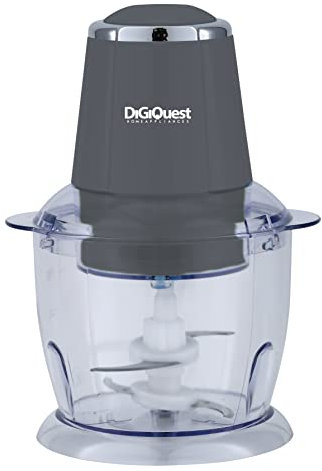 DIGIQUEST Tritatutto con ciotola in plastica CHOPPY, Potenza 300W, Ciotola da 0.75L, Comando a Pressione, Sistema a Quattro Lame, Lavabile in Lavastoviglie, Grigio