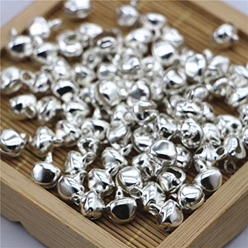 SHTGOI 200 Stück Kleine Glocken 6mm EIN-Wort-Eisenglocken Silber Metallglocken Glöckchen mit ösen Bastelglocken Schlittenglocken Glocke für DIY Basteln Weihnachtsbaum Deko Kranz Zubehör