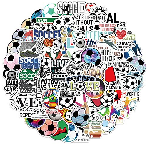 Lot de 100 autocollants de motivation en vinyle imperméable pour bouteilles d'eau, inscription « I Love Soccer » pour enfants, garçons, adolescents, adultes, cadeaux de motivation en vrac, cadeaux de