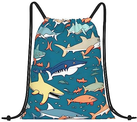 PIXOLE Haifisch-Muster Druck Kordelzug Rucksack Wasserdicht Sport Turnbeutel für Frauen Männer String Bag Rucksack, Hai Segeln, Einheitsgröße