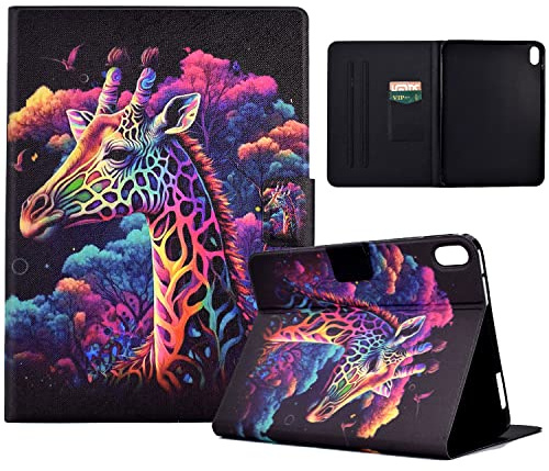 Coque pour iPad (A16) 2025 11.Generation 11 Pouces/iPad 10.Generation 2022 10.9 PU Cuir Housse Étui de Protection avec Support Fonction Fente pour Carte Flip Cover Giraffa