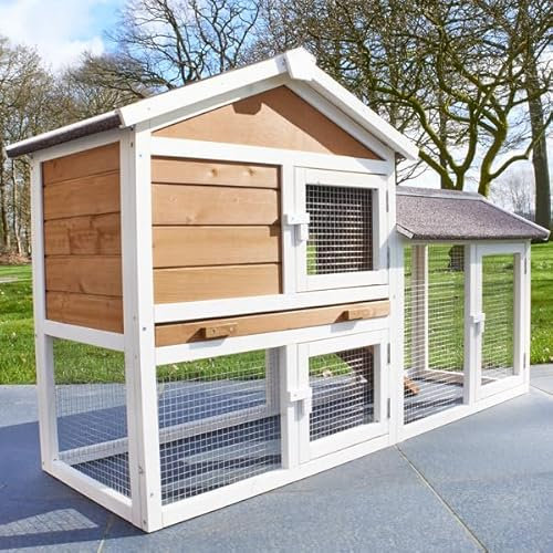 Cage Clapier Enclos Lapin Extérieur en Bois Haute Qualité pour Lapins Petits Animaux- Modèle : 086 Belle Cour 146x50x86cm