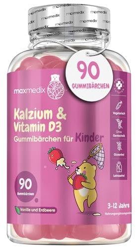 Calcium and Vitamin D3 Gummies for Kids 90 Gummies Strawberry & Vanilla Flavoured Calcium Not Calcium Tablets 3-12 Years