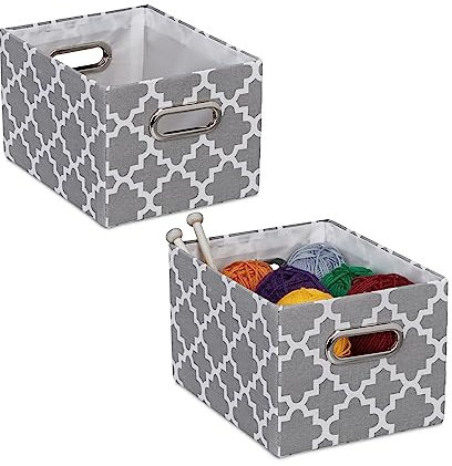 Relaxdays Aufbewahrungsbox, 2er Set, Griffe, H x B x T: 16 x 20 x 25 cm, rechteckig, Ordnungsbox ohne Deckel, grau/weiß