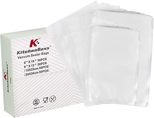 KitchenBoss Sac Sous Vide Alimentaire: Sachet Sous Vide Alimentaire pour L'appareil de Mise Sous Vide, Sac Sous Vide, 50 Sacs 15 x 25 cm & 50 Sacs 20 x 30 cm, Film Sous Vide Alimentaire sans BPA