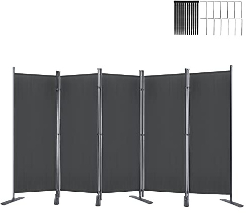 Froadp Paravent de séparation de pièce, 280 x 180 cm, 5 parties, séparateur de pièce, avec serre-câbles et clous, pour balcon, jardin, patio, salon (anthracite)
