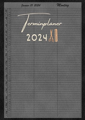 Friseur Terminplaner 2024: Terminbuch Friseur Salon mit viertelstündiger Einteilung für Termine 3 spalten mit 3 person 15 minuten intervall datum | ... mit Zeit | mit Uhrzeiten 7 bis 21:00 Tag A4.