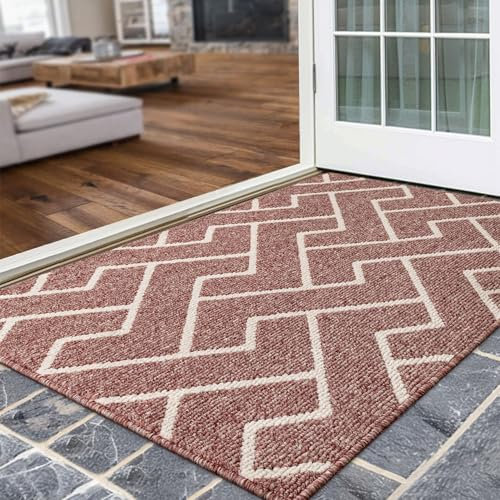 Biscpro Indoor Door Mats,80x120cm Door Mat Non Slip Backing,Dirt Trapper Mat Absorbent Non-Slip Doormat for Entrance,Inside,Kitchen,Front Back Door,Pets and Garden-Dark Pink