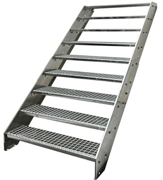 Kaminbau Mierzwa Premium Stahl Treppe komplett Verzinkt / 9 Stufen verzinkt (Breite 600 mm) (Höhe 171 cm) Wetterfest Gitterroststufe Gartentreppe