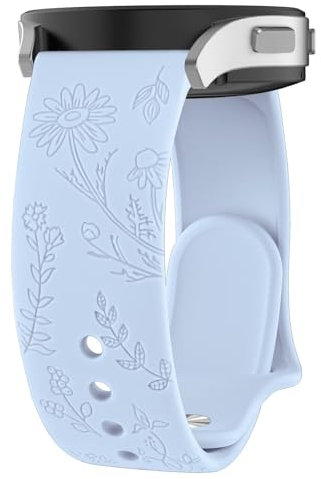 Vancle 20mm Bracelet Gravés Fleurs pour Samsung Galaxy Watch 6/5/4/Active 2 40mm 44mm Femme, Gravés Bracelet de Replacement pour Samsung Watch 4/6 Classic/Watch 5 Pro/Active, Bleu Menthe