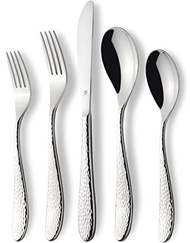 Besteck-Set für 16 Personen, 18/10 Edelstahl, hochglanzpoliert, spülmaschinenfest, elegant und langlebig, langlebig (80-teilig, Marettimo gehämmert)