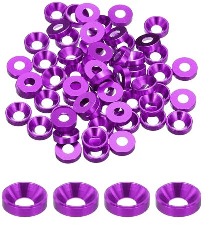 QUARKZMAN Rondelles Coniques M5, Rondelles de Tête de Coupe en Aluminium Anodisé pour Vis RC/FPV/PC/Drone/Pièces de Modèles d'Accessoires Mécaniques, Lot de 60 (Violet)