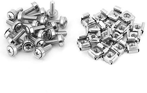 ANKROYU 20PCS/Set Tuercas Y Pernos, Tuerca Cautiva, Tornillos Para Rack De Gabinete De Red Y Kit Surtido De Tuercas Enjauladas Para Gabinetes De Datos De Montaje En Rack Con Orificio Cuadrado(M5*20)