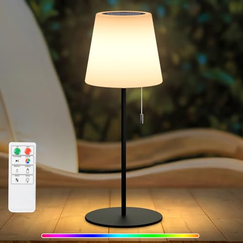 NiceBuy Solar Tischlampe Outdoor Led Tischleuchte Akku Und USB Aufladbar Mit Fernbedienung,Tischlampe Kabellos Dimmbar RGB 8 Farben Wasserdicht IP44 FüR Camping Garten AußEn(Schwarz)