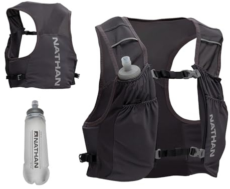 Nathan Hydration Vest for Running - Ultra-Lightweight, Compression-Fitted Running Vest for Men & Women with Power Mesh - Includes 14oz Hydrapak Soft Flask - Pinnacle Featherlite, L-XL