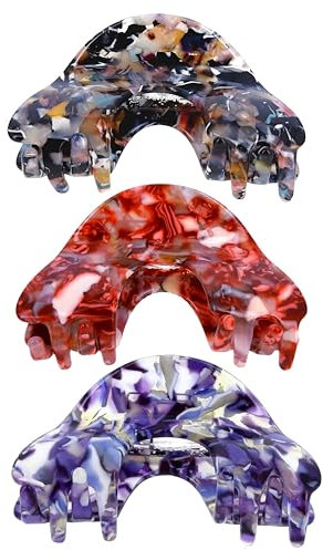 Lot de 3 Pinces à Cheveux Crabe Premium - Noir, Rouge, Violet - Design Demi-Cercle Élégant…