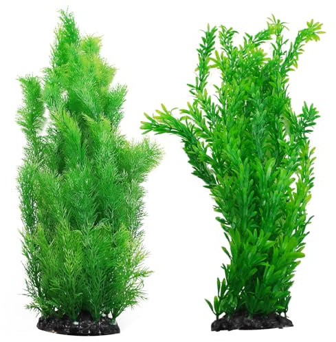 kathson Aquarium Plants Plastic Realistic Tall Fish Tank Plant Decorations Seaweed Fish Tank Decor Artificial Plants Ornament for Aquarium Extra Large 21.7 Inches (Green,2 PCS)