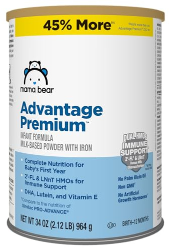 Amazon Brand - Mama Bear Advantage Premium Baby Formula Powder, 2'-FL HMO, LNnT HMOs for Immune Support, Non-GMO, 34 oz (Pack of 1)