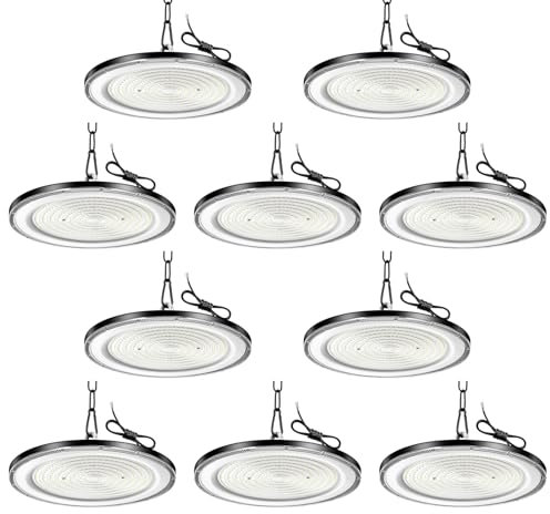 Viugreum Faretto LED UFO 500W 10 Pack, 50000LM Lampada da Officina, 6500K Bianco Freddo Lampada Led UFO Impermeabile IP65 con catenella e gancio per Garage, Officina, Fabbrica, Parcheggio, Stadio