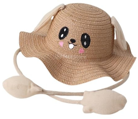 Oshhni Damen Strohhut mit Ohren, Faltbarer Strandhut, niedlicher Kaninchen-Sommerhut mit breiter Krempe & beweglichen Ohren, UV-Schutz Strohhüte tragbare Fischerhüte für Outdoor-Reisen Party, Khaku