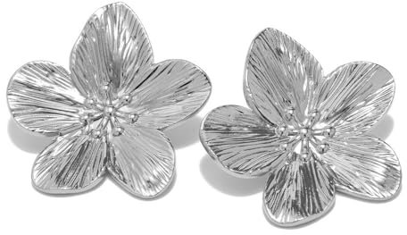 Aidenn Blumen Ohrringe Silber, Blume Tropfen Ohrringe Boho Statement Silver Flower Earrings Hypoallergene Modeschmuck für Damen