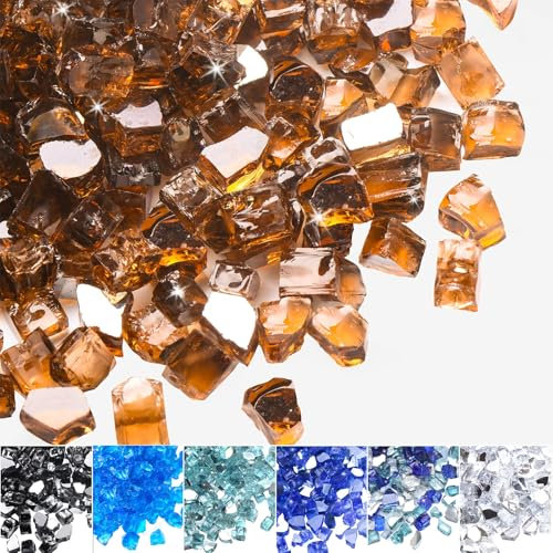 Calofulston 9.1 kg Feuerglas für Propangas-Feuerstelle, 1/2 Zoll Feuerstelle Glas für Kamin und Feuerstelle Tisch, Reflektierende Feuerstelle Glasstein, Kupfer