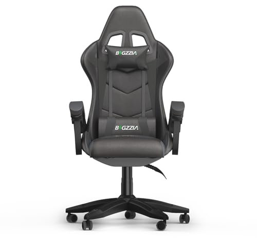 bigzzia Ergonomique Chaise Gaming, Fauteuil Gaming,Hauteur Réglable, avec Coussin Lombaire et Appui-Tête, Fauteuil Gamer Confortable pour Adultes, Filles et Garçons (sans LED Effets, Noir)