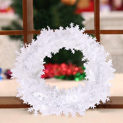 CCINEE Schneeflocken-Drahtgirlande für Weihnachtsdekoration, weiße Draht-Girlanden für Weihnachtsbaum, Kranz, Basteln, Geburtstag, Winterwunderland, Party, Ornamente, 3 Rollen