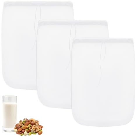 Giantree Nut Milk Bag, 3 Pcs Reusable Nylon Cheese Cloths Fine Mesh Food Strainer, Washable Drawstring Cold Brew Filter Cheesecloth Strainer for Cold Brew Coffee Tea Yogurt Cheese 2 Sizes(Size1)