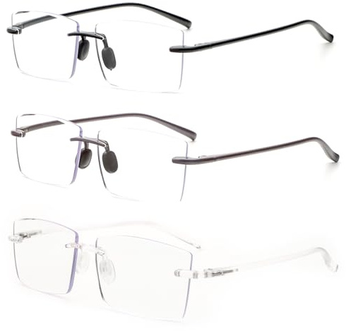 KoKoBin 3 Stück Randlos Lesebrille super Light Anti Blaulicht Computerbrille Lesehilfe für Damen und Herren (3 Pack, 2.5, Dioptrien)
