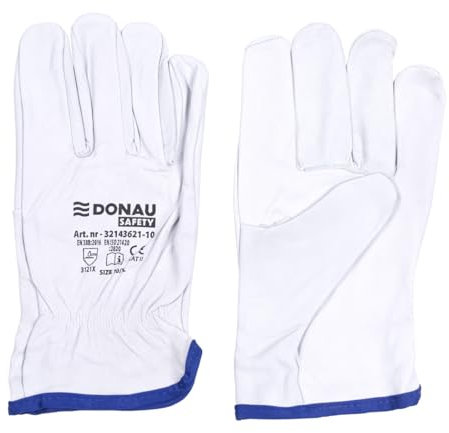 DONAU SAFETY Guanti da lavoro premium in pelle di capra/1 paio/taglia 9/L/bianco/guanti in pelle con polsino elastico/guanti di montaggio