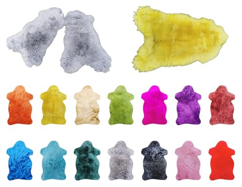 Provellus Bunt gefärbtes Schaffell Lammfell Teppich Ökologisch gegerbt (Orange, 80-100cm lang)