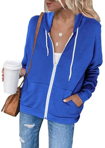 Jhsnjnr Damen Sweatjacke mit Kapuze Casual Reißverschluss Kapuzenpullover Sweatshirt Jacke Leicht Langarm Fleecejacke Hoodie