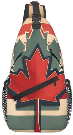 Loppott Brusttasche, Motiv: Retro-Kanada-Flagge, diagonal, verstellbarer Schulter-Rucksack, Reisen, Wandern, Sport, Geldbörse, Schwarz, Einheitsgröße
