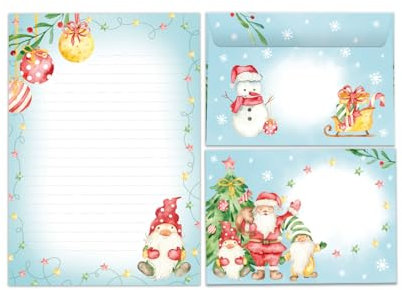 Briefpapier Set Weihnachten Weihnachtsmotiv Gnome Blöcke Umschläge Kindermotiv für Jungen Mädchen Weihnachtsbriefpapier (Block A5 mit 25 Blätter + 15 Umschläge)